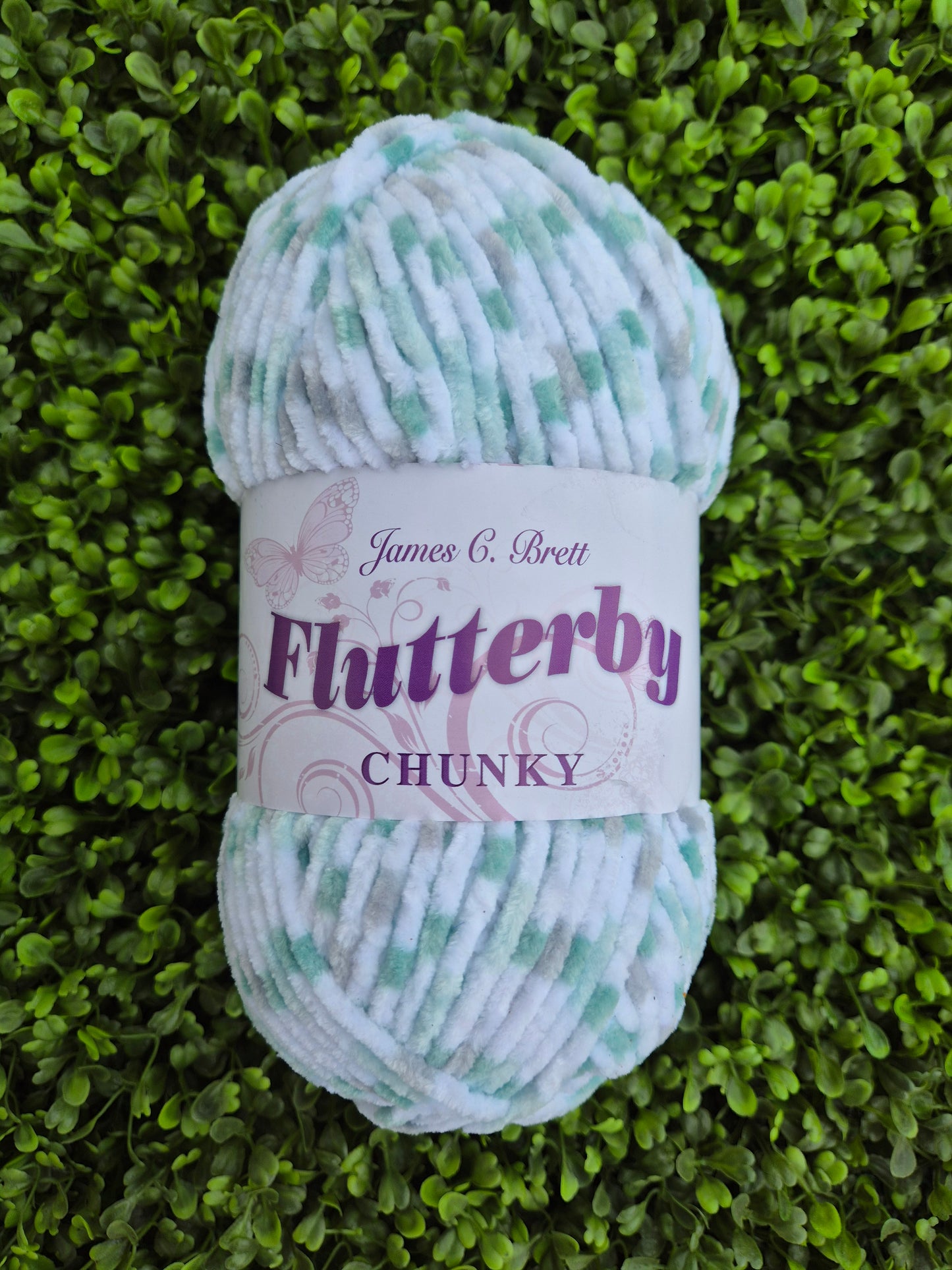 James C Brett Flutterby Chunky B41 Grey/Green/White mixed
