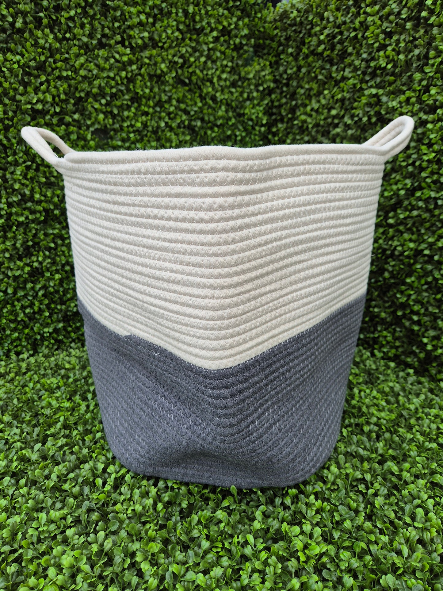Rope Woven Storage Bag Large Grey and Cream (Dimensions 37cm diameter x 35cm high