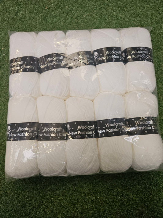 SPECIAL OFFER - DELIVERY INCLUDED 10x Woolcraft New Fashion Chunky Wool 100g (White)