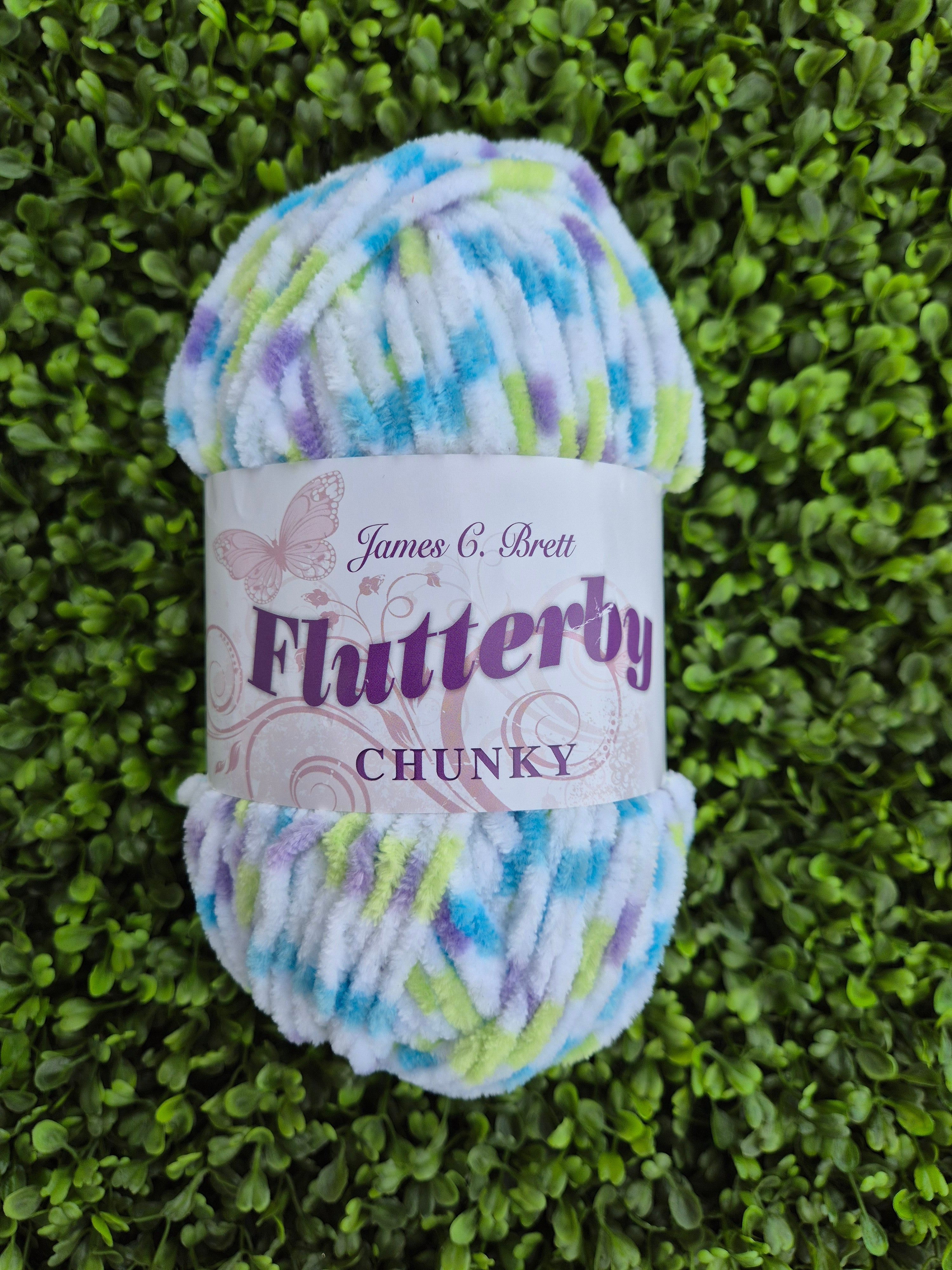 James C Brett Flutterby Chunky B55 White/Blue/Lime/Purple mixed