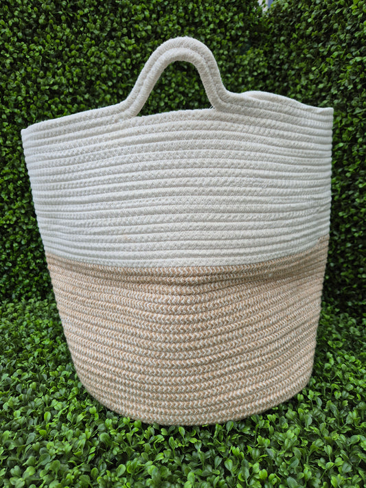 Rope Woven Storage Bag Large Natural Beige and Cream (Dimensions 37cm diameter x 35cm high)