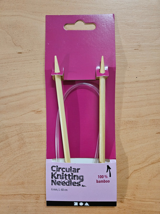 6mm, 60cm Length 100% Bamboo Circular Knitting Needles