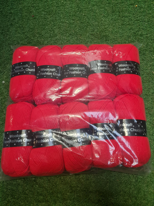 SPECIAL OFFER DELIVERY INCLUDED - 10x Woocraft New Fashion Chunky Wool, Red (Shade 111)
