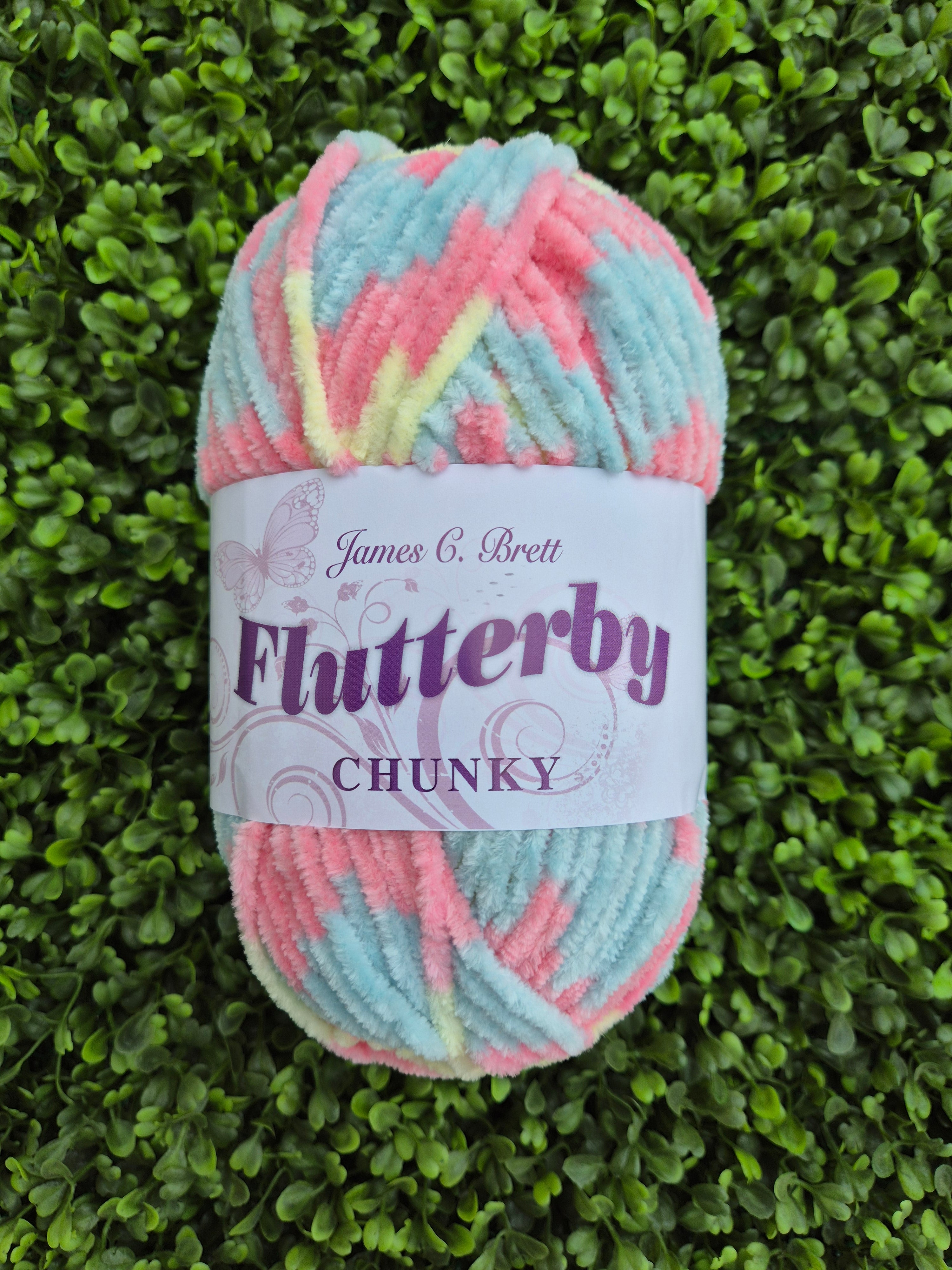 James C Brett Flutterby Chunky B39 Coral Lemon Blue Mixed