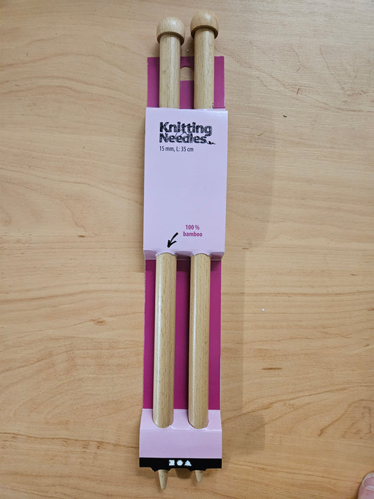 15mm, 35cm Length 100% Bamboo Knitting Needles
