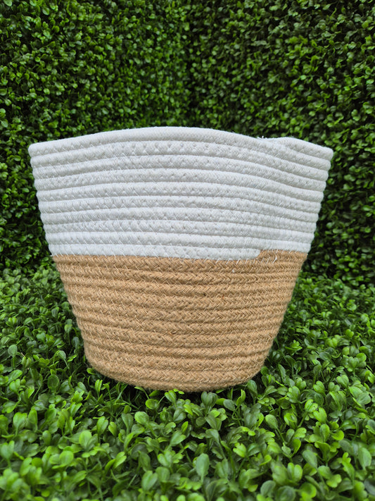 Rope Woven Storage Bag Small  Natural and Cream (Dimensions 20cm diameter x 19cm high)
