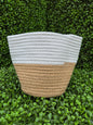Rope Woven Storage Bag Small  Natural and Cream (Dimensions 20cm diameter x 19cm high)