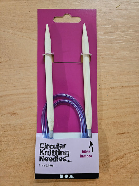 8mm, 80cm Length 100% Bamboo Circular Knitting Needles