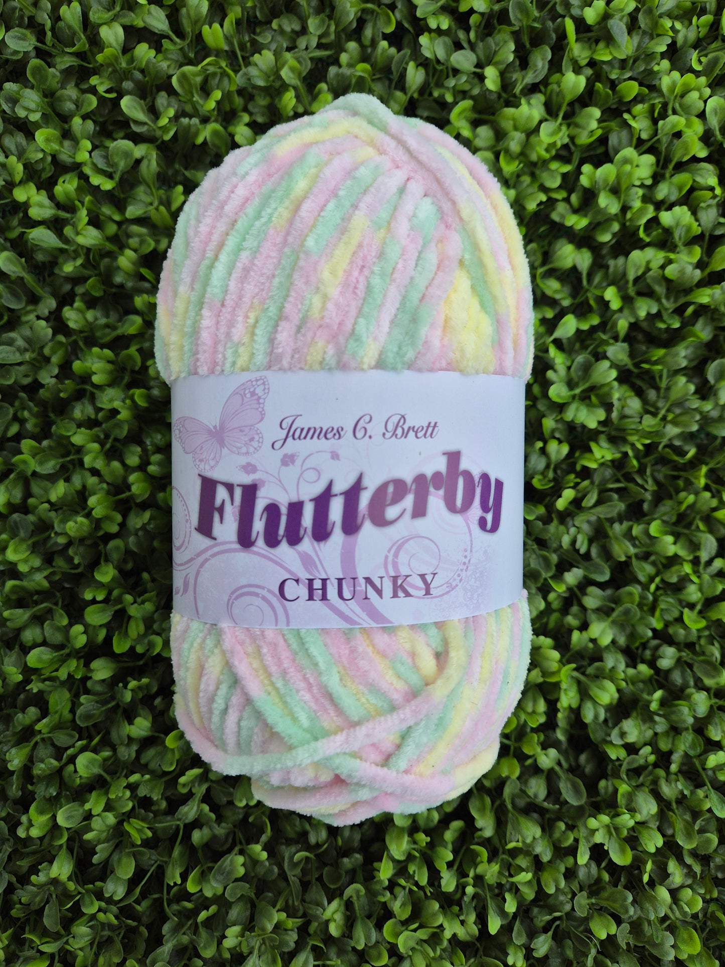 James C Brett Flutterby Chunky B38 Lemon Pink Mint Mixed