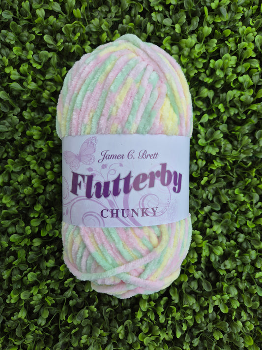 James C Brett Flutterby Chunky B38 Lemon Pink Mint Mixed