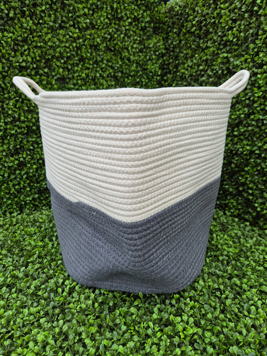 Rope Woven Storage Bag Large Grey and Cream (Dimensions 37cm diameter x 35cm high