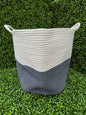 Rope Woven Storage Bag Large Grey and Cream (Dimensions 37cm diameter x 35cm high