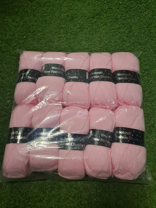 SPECIAL OFFER DELIVERY INCLUDED - 10x Woolcraft New Fashion Chunky Wool, Baby Pink (Shade 157)
